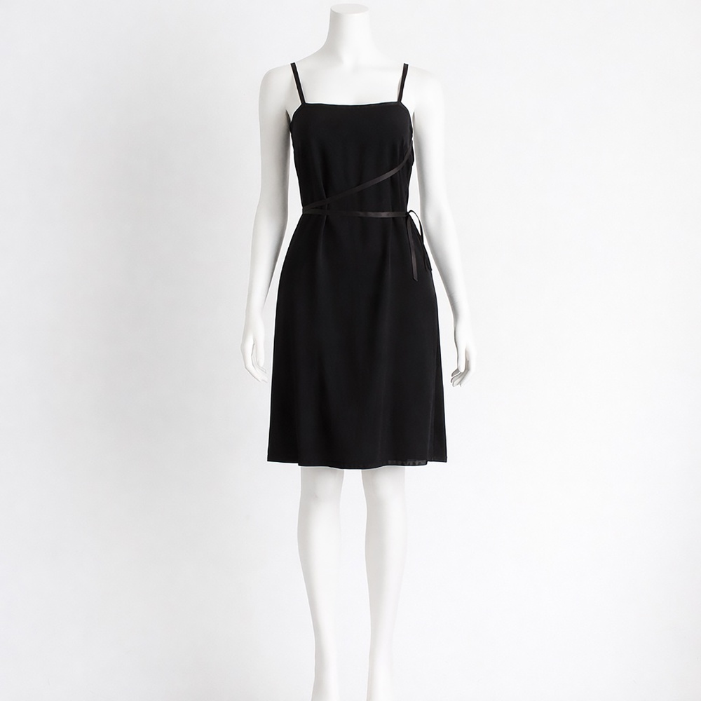 Yves Saint Laurent Rive Gauche Black Crepe Cocktail Dress Wrap Tie Bodice 1990s - Picture 9 of 13